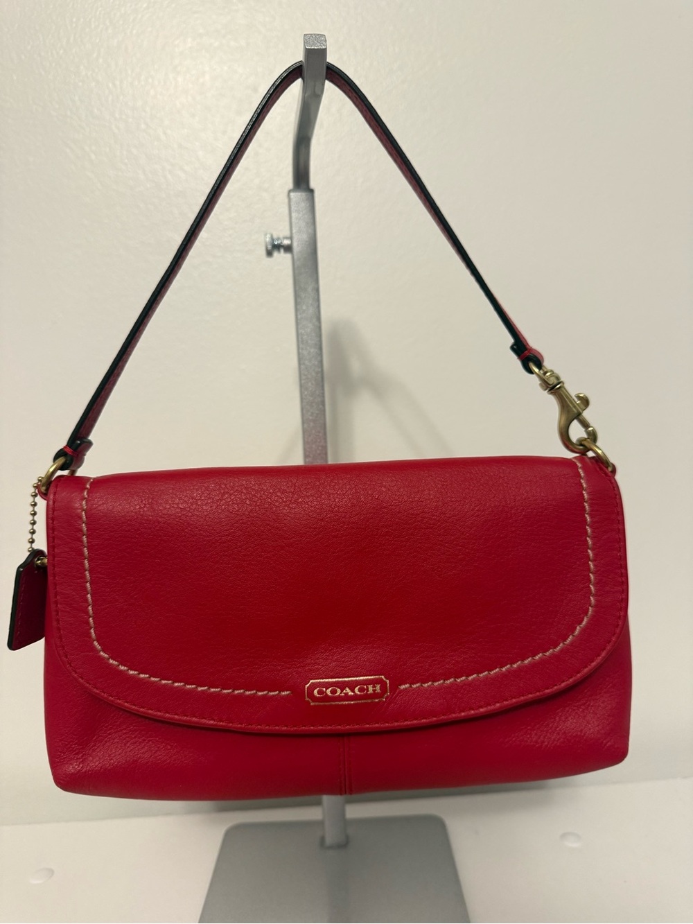 COACH Campbell Red Leather Flap Shoulder Bag/ Wristlet with Gold Hardware